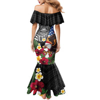 United States and American Samoa Mermaid Dress USA Flag Eagle With Seal Tropical Flowers