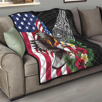 United States and American Samoa Quilt USA Flag Eagle With Seal Tropical Flowers