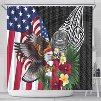 United States and American Samoa Shower Curtain USA Flag Eagle With Seal Tropical Flowers