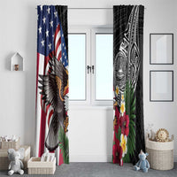 United States and American Samoa Window Curtain USA Flag Eagle With Seal Tropical Flowers