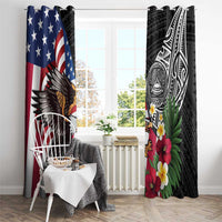 United States and American Samoa Window Curtain USA Flag Eagle With Seal Tropical Flowers