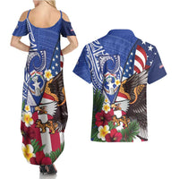 United States and Northern Mariana Islands Couples Matching Summer Maxi Dress and Hawaiian Shirt USA Flag Eagle CNMI Latte Stone Tropical Flowers LT14 - Polynesian Pride