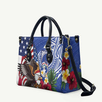 United States and Northern Mariana Islands Leather Bag USA Flag Eagle CNMI Latte Stone Tropical Flowers