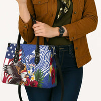 United States and Northern Mariana Islands Leather Bag USA Flag Eagle CNMI Latte Stone Tropical Flowers