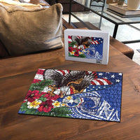 United States and Northern Mariana Islands Puzzle USA Flag Eagle CNMI Latte Stone Tropical Flowers
