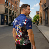 United States and Northern Mariana Islands Zipper Polo Shirt USA Flag Eagle CNMI Latte Stone Tropical Flowers LT14 - Polynesian Pride