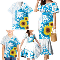 New Zealand Autism Awareness Month Family Matching Mermaid Dress and Hawaiian Shirt Takiwatanga Maori Lizard With Sunflower LT14 - Polynesian Pride