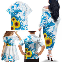 New Zealand Autism Awareness Month Family Matching Off The Shoulder Long Sleeve Dress and Hawaiian Shirt Takiwatanga Maori Lizard With Sunflower LT14 - Polynesian Pride