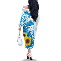 New Zealand Autism Awareness Month Family Matching Off The Shoulder Long Sleeve Dress and Hawaiian Shirt Takiwatanga Maori Lizard With Sunflower LT14 - Polynesian Pride