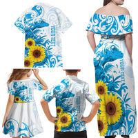 New Zealand Autism Awareness Month Family Matching Off Shoulder Maxi Dress and Hawaiian Shirt Takiwatanga Maori Lizard With Sunflower LT14 - Polynesian Pride