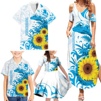 New Zealand Autism Awareness Month Family Matching Summer Maxi Dress and Hawaiian Shirt Takiwatanga Maori Lizard With Sunflower LT14 - Polynesian Pride