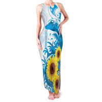 New Zealand Autism Awareness Month Family Matching Tank Maxi Dress and Hawaiian Shirt Takiwatanga Maori Lizard With Sunflower LT14 Mom's Dress Blue - Polynesian Pride