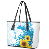 New Zealand Autism Awareness Month Leather Tote Bag Takiwatanga Maori Lizard With Sunflower LT14 - Polynesian Pride