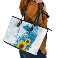 New Zealand Autism Awareness Month Leather Tote Bag Takiwatanga Maori Lizard With Sunflower LT14 - Polynesian Pride