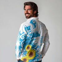 New Zealand Autism Awareness Month Long Sleeve Polo Shirt Takiwatanga Maori Lizard With Sunflower LT14 - Polynesian Pride