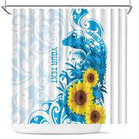 New Zealand Autism Awareness Month Shower Curtain Takiwatanga Maori Lizard With Sunflower LT14 Blue - Polynesian Pride