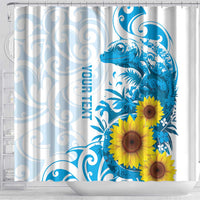 New Zealand Autism Awareness Month Shower Curtain Takiwatanga Maori Lizard With Sunflower LT14 - Polynesian Pride