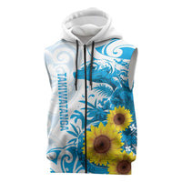 New Zealand Autism Awareness Month Sleeveless Zip Hoodie Takiwatanga Maori Lizard With Sunflower LT14 Blue - Polynesian Pride