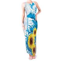 New Zealand Autism Awareness Month Tank Maxi Dress Takiwatanga Maori Lizard With Sunflower LT14 Women Blue - Polynesian Pride