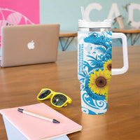 New Zealand Autism Awareness Month Tumbler With Handle Takiwatanga Maori Lizard With Sunflower LT14 - Polynesian Pride