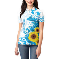 New Zealand Autism Awareness Month Women Polo Shirt Takiwatanga Maori Lizard With Sunflower LT14 - Polynesian Pride