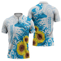New Zealand Autism Awareness Month Zipper Polo Shirt Takiwatanga Maori Lizard With Sunflower LT14 - Polynesian Pride