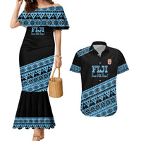 Fiji Rugby 2025 Custom Couples Matching Mermaid Dress and Hawaiian Shirt Fijian Tapa Toso Viti Toso - Black LT14 Black - Polynesian Pride