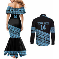 Fiji Rugby 2025 Custom Couples Matching Mermaid Dress and Long Sleeve Button Shirt Fijian Tapa Toso Viti Toso - Black LT14 - Polynesian Pride