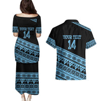 Fiji Rugby 2025 Custom Couples Matching Puletasi and Hawaiian Shirt Fijian Tapa Toso Viti Toso - Black