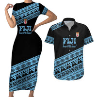 Fiji Rugby 2025 Custom Couples Matching Short Sleeve Bodycon Dress and Hawaiian Shirt Fijian Tapa Toso Viti Toso - Black LT14 Black - Polynesian Pride