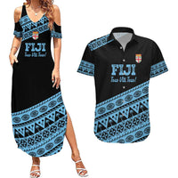 Fiji Rugby 2025 Custom Couples Matching Summer Maxi Dress and Hawaiian Shirt Fijian Tapa Toso Viti Toso - Black LT14 Black - Polynesian Pride