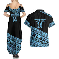 Fiji Rugby 2025 Custom Couples Matching Summer Maxi Dress and Hawaiian Shirt Fijian Tapa Toso Viti Toso - Black LT14 - Polynesian Pride