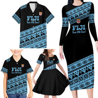 Fiji Rugby 2025 Custom Family Matching Long Sleeve Bodycon Dress and Hawaiian Shirt Fijian Tapa Toso Viti Toso - Black LT14 - Polynesian Pride