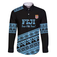 Fiji Rugby 2025 Custom Family Matching Off The Shoulder Long Sleeve Dress and Hawaiian Shirt Fijian Tapa Toso Viti Toso - Black LT14 Dad's Shirt - Long Sleeve Black - Polynesian Pride