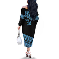 Fiji Rugby 2025 Custom Family Matching Off The Shoulder Long Sleeve Dress and Hawaiian Shirt Fijian Tapa Toso Viti Toso - Black LT14 - Polynesian Pride