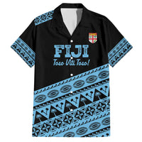 Fiji Rugby 2025 Custom Family Matching Off Shoulder Short Dress and Hawaiian Shirt Fijian Tapa Toso Viti Toso - Black LT14 Dad's Shirt - Short Sleeve Black - Polynesian Pride