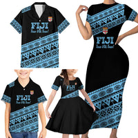 Fiji Rugby 2025 Custom Family Matching Short Sleeve Bodycon Dress and Hawaiian Shirt Fijian Tapa Toso Viti Toso - Black LT14 - Polynesian Pride