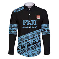 Fiji Rugby 2025 Custom Family Matching Short Sleeve Bodycon Dress and Hawaiian Shirt Fijian Tapa Toso Viti Toso - Black LT14 Dad's Shirt - Long Sleeve Black - Polynesian Pride
