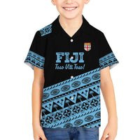 Fiji Rugby 2025 Custom Family Matching Short Sleeve Bodycon Dress and Hawaiian Shirt Fijian Tapa Toso Viti Toso - Black LT14 Son's Shirt Black - Polynesian Pride