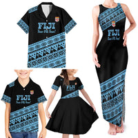 Fiji Rugby 2025 Custom Family Matching Tank Maxi Dress and Hawaiian Shirt Fijian Tapa Toso Viti Toso - Black LT14 - Polynesian Pride