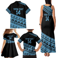 Fiji Rugby 2025 Custom Family Matching Tank Maxi Dress and Hawaiian Shirt Fijian Tapa Toso Viti Toso - Black LT14 - Polynesian Pride