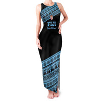 Fiji Rugby 2025 Custom Family Matching Tank Maxi Dress and Hawaiian Shirt Fijian Tapa Toso Viti Toso - Black LT14 Mom's Dress Black - Polynesian Pride