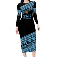 Fiji Rugby 2025 Custom Long Sleeve Bodycon Dress Fijian Tapa Toso Viti Toso - Black LT14 Long Dress Black - Polynesian Pride