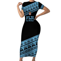 Fiji Rugby 2025 Custom Short Sleeve Bodycon Dress Fijian Tapa Toso Viti Toso - Black LT14 Long Dress Black - Polynesian Pride