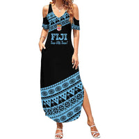 Fiji Rugby 2025 Custom Summer Maxi Dress Fijian Tapa Toso Viti Toso - Black LT14 Women Black - Polynesian Pride