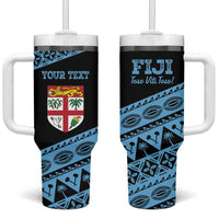 Fiji Rugby 2025 Custom Tumbler With Handle Fijian Tapa Toso Viti Toso - Black LT14 One Size: 40 oz Black - Polynesian Pride