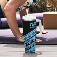 Fiji Rugby 2025 Custom Tumbler With Handle Fijian Tapa Toso Viti Toso - Black LT14 - Polynesian Pride