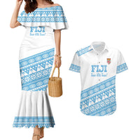 Fiji Rugby 2025 Custom Couples Matching Mermaid Dress and Hawaiian Shirt Fijian Tapa Toso Viti Toso - White LT14 White - Polynesian Pride