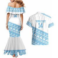 Fiji Rugby 2025 Custom Couples Matching Mermaid Dress and Hawaiian Shirt Fijian Tapa Toso Viti Toso - White LT14 - Polynesian Pride