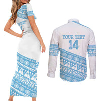 Fiji Rugby 2025 Custom Couples Matching Short Sleeve Bodycon Dress and Long Sleeve Button Shirt Fijian Tapa Toso Viti Toso - White LT14 - Polynesian Pride